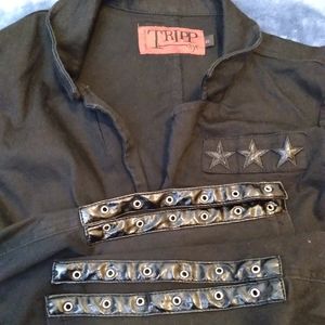 RARE Tripp NYC Military-Style Jacket PVC Details Goth Emo Punk